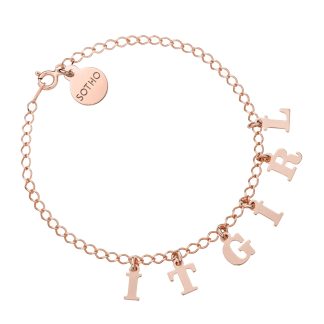 Bransoletka z literkami i cyferkami z różowego złota : Ilość liter - 12