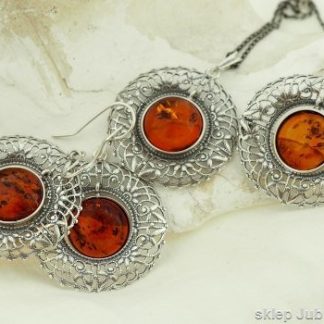 VENUS - srebrny komplet biżuterii z bursztynem