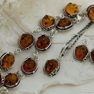 KARELIA - srebrny komplet z bursztynami