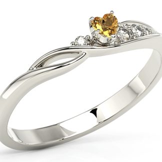 Pierścionek z białego złota z topazem Swarovski Honey i brylantami BP-81B