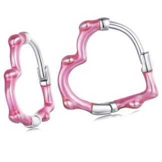 Różowe serca koła kolczyki srebrne kolczyki zatrzaski srebro 925