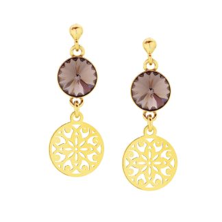 Złote kolczyki z czekoladowymi kryształami SWAROVSKI® CRYSTAL