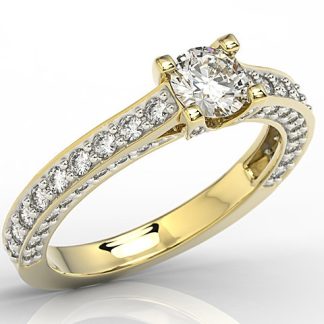 Pierścionek z żółtego złota z białym szafirem i cyrkoniami LP-16Z-R