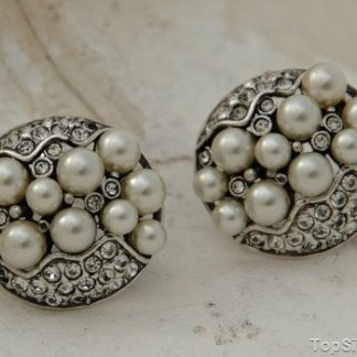 BENELUX - srebrne klipsy perły i kryształki
