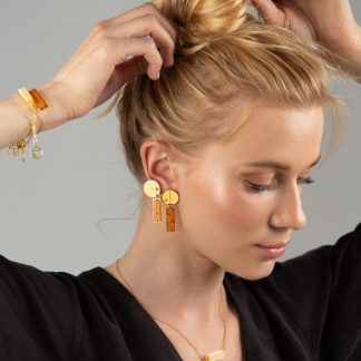 Kolczyki srebrne pozłacane mikro z wiśniowym bursztynem