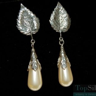 LISTEK BRZOZY - klipsy z perłową soplą