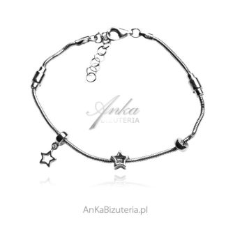 Bransoletka srebrna  wężykowa z gwiazdkami