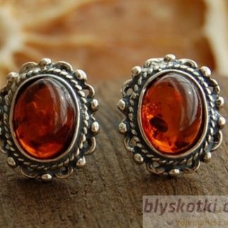 COGNAC - srebrne kolczyki z bursztynem