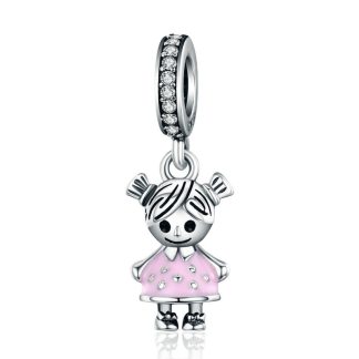 Dziewczynka w różowej sukience charms koralik beads srebro 925