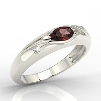 Pierścionek z białego złota z granatem i diamentami 0,03 ct wzór JP-57B