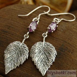 LISTEK - srebrne kolczyki z ametystem