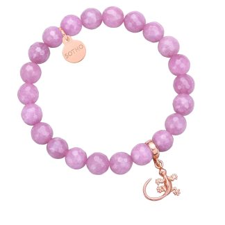 Fioletowa bransoletka z fasetowanego jadeitu z jaszczurką