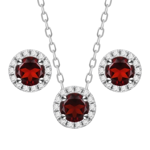 FUNK RED Komplet biżuterii naszyjnik kolczyki granat małe sztyft 2,5 ct.