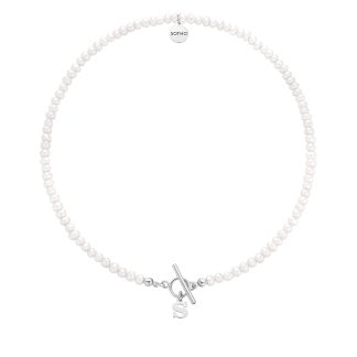 Srebrny naszyjnik z pereł naturalnych z literką : Długość - 45cm, LiTERKI - B