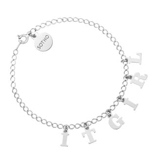 Srebrna bransoletka z literkami i cyferkami : Ilość liter - 12