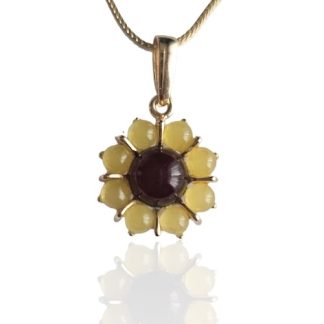 Zawieszka srebrna pozłacana  słonecznik z żółto - wiśniowym