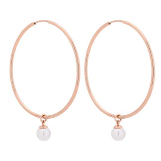Kolczyki duże koła z białymi perłami SWAROVSKI® CRYSTAL z różowego złota