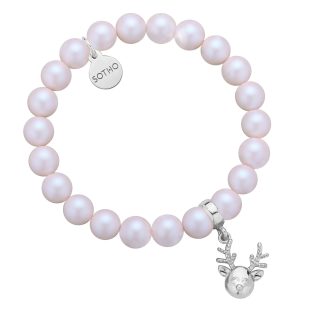 Perłowa bransoletka z opalizujących pereł SWAROVSKI® CRYSTAL ze srebrnym reniferkiem