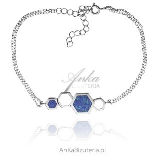 Bransoletka srebrna z niebieskim opalem plastry miodu