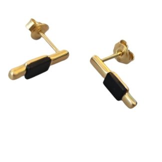 Kolczyki srebrne pozłacane z czarnym onyksem  marietta