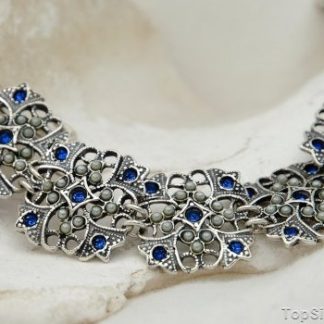 PANAMA - srebrna bransoleta z szafirami i perłami