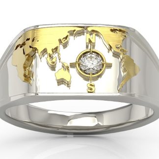 Sygnet Morski z białego i  żółtego złota z brylantem SJ-1410BZ