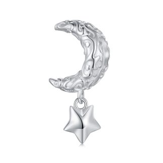 Srebrny księżyc z gwiazdką charms koralik beads