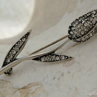 TULIPAN - srebrna brosza 52cyrkonie