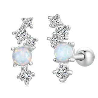 Srebrne kolczyki opalizujące kryształy sztyfty zakręcane srebro 925