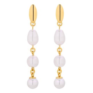 Złote długie kolczyki z białymi perłami SWAROVSKI® CRYSTAL