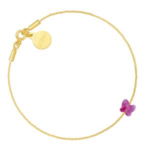 Złota bransoletka zdobiona ciemnoróżowym motylkiem SWAROVSKI® CRYSTAL