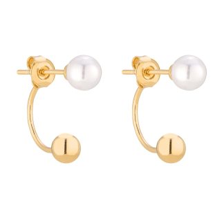 Złote kolczyki kuleczki z białymi perłami SWAROVSKI® CRYSTAL