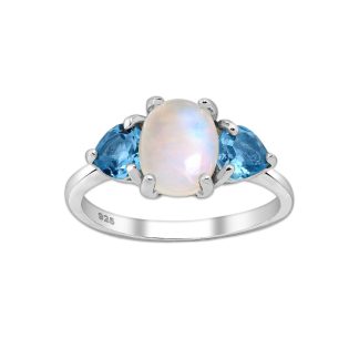 Srebrny pierścionek z opalem etiopskim i topazem - Europa 11, US 5