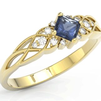 Pierścionek z żółtego złota z szafirem i cyrkoniami BP-86Z