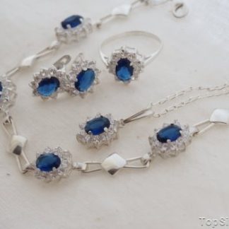 FIONA - srebrny komplet z szafirami i cyrkoniami