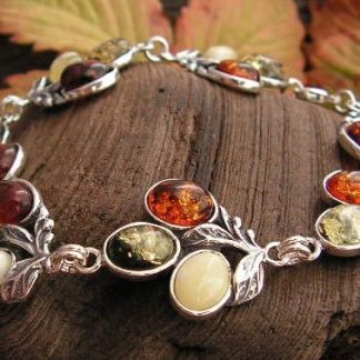 TĘCZA - srebrna bransoletka z bursztynów