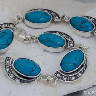 TEMPOLI - srebrna bransoletka z turkusem i kryształami