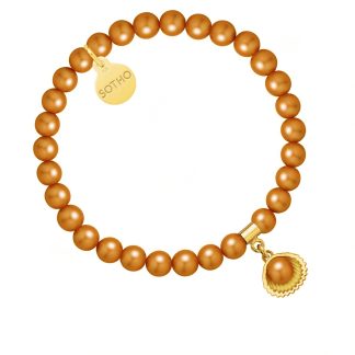 Bransoletka z pereł SWAROVSKI® CRYSTAL w kolorze Cooper ze złotą muszelką