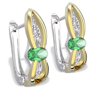 Kolczyki z białego i żółtego złota ze szmaragdami i diamentami LPK-39BZ