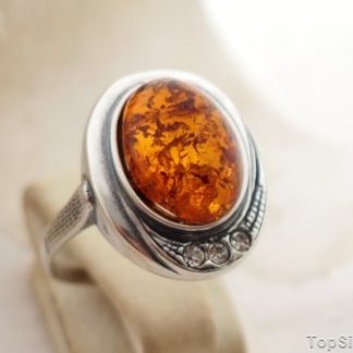 LORENZO - srebrny pierścionek z bursztynem