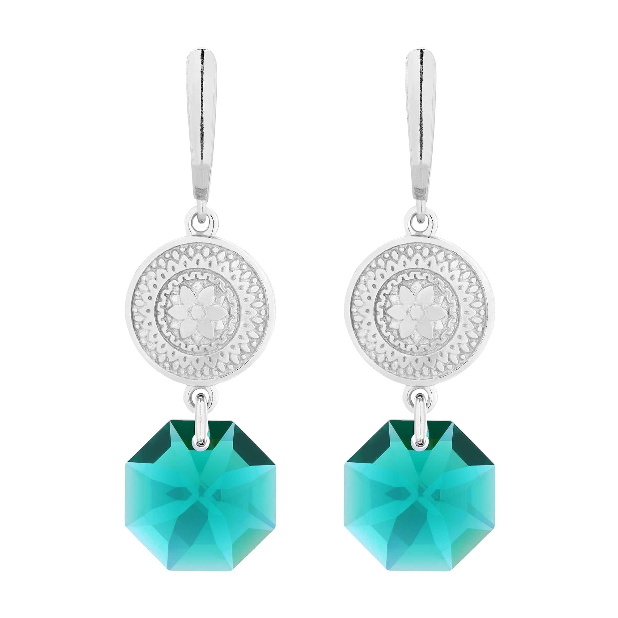 Srebrne długie kolczyki z medalionami i kryształami SWAROVSKI® CRYSTAL