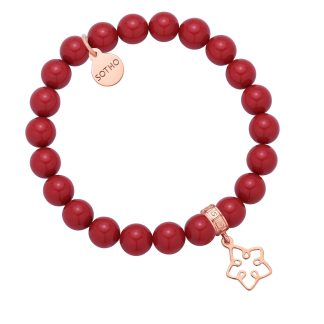 Czerwona bransoletka z pereł SWAROVSKI® CRYSTAL z ażurową gwiazdką z różowego złota