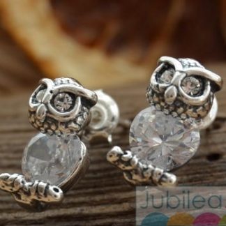 Srebrne kolczyki z cyrkoniami - SOWA