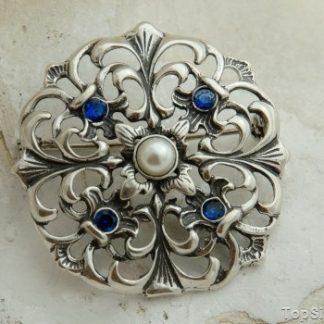 LUIZA - srebrna broszka perła i szafiry