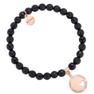 Czarna bransoletka z  zawieszką z różowego złota z motywującym przesłaniem