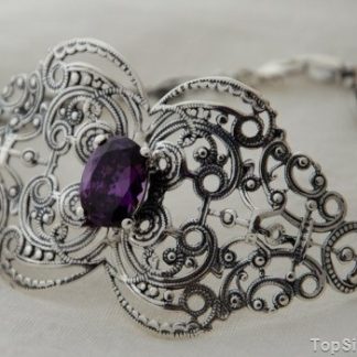 HAMILTON - srebrna szeroka bransoleta z ametystem