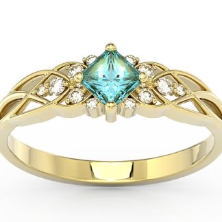 Pierścionek z żółtego złota z topazem Swarovski Ice Blue i diamentami BP-86Z