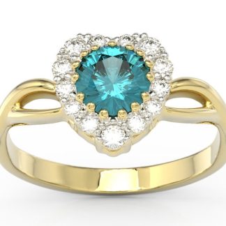 Piękny Pierścionek w kształcie serca z żółtego złota z zirconem i diamentami AP-77Z