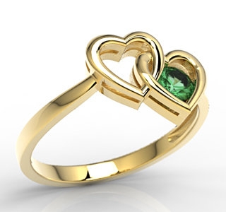 Pierścionek w kształcie dwóch serc z żółtego złota ze szmaragdem LP-52Z