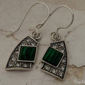 FLOS - srebrne kolczyki z malachitem i kryształkami